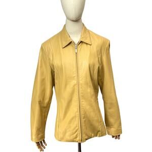 Vintage Y2K Pelle Studio Yellow Genuine Leather Zip Front Minimalist Jacket